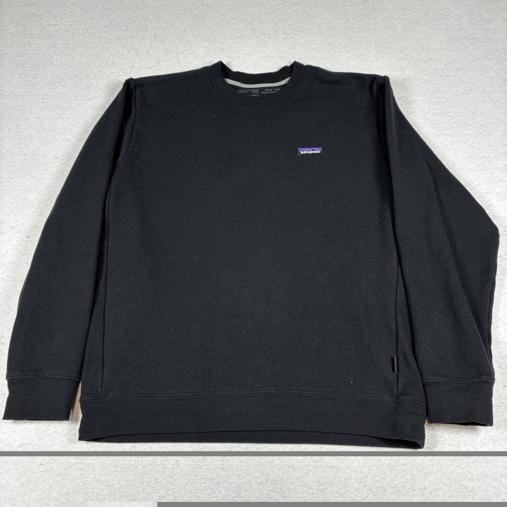 Patagonia P-6 Label Uprisal Crew Sweatshirt Mens Large Black Recycled Fleece